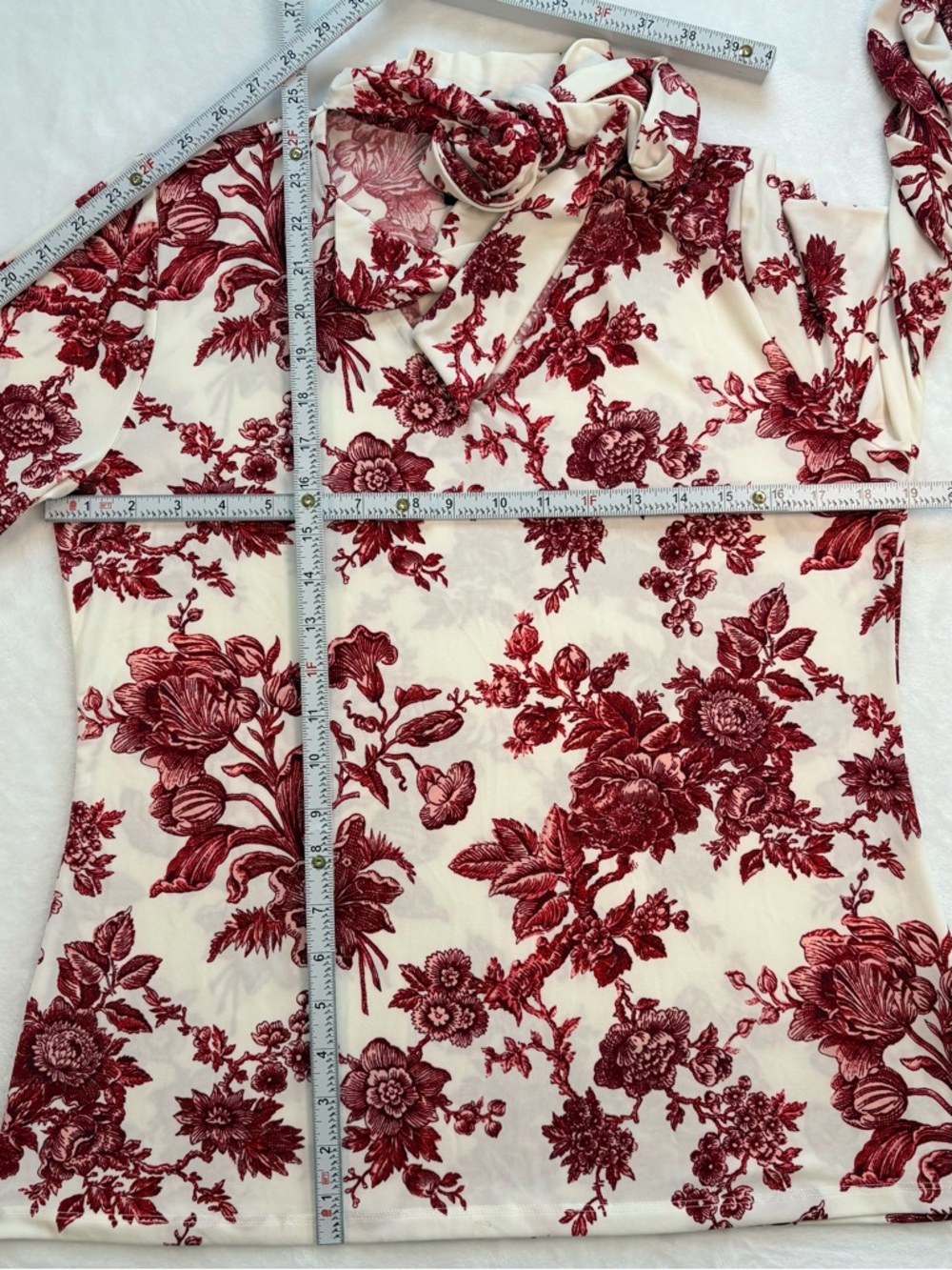 J JASON WU Red Floral Wrap Neck Long Sleeve Blouse Small Career Top - Picture 7 of 7